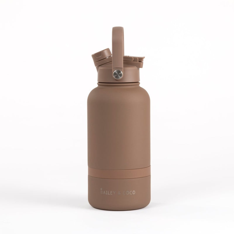 2 - in - 1 Dog Walking Water Bottle with Straw & Treat Bowl - 1L - Cocoa Latte - Bailey and Coco (UK)
