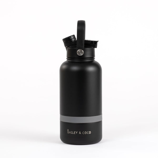 2 - in - 1 Dog Walking Water Bottle with Straw & Treat Bowl - 1L - Jet Black - Bailey and Coco (UK)