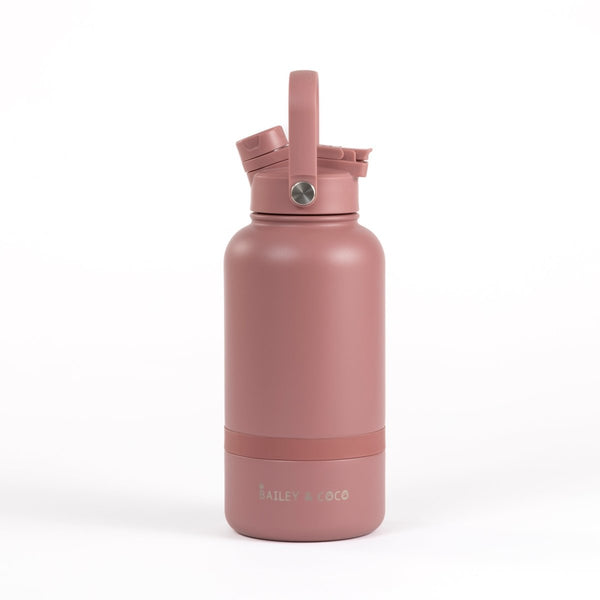 2 - in - 1 Dog Walking Water Bottle with Straw & Treat Bowl - 1L - Rosewood - Bailey and Coco (UK)