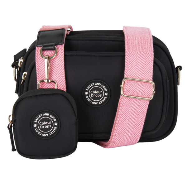 Dog Walking Bag - Black with Bubblegum Tweed Strap