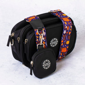 Bailey & Coco black dog walking bag with Colour Drops Bewitched strap and matching treat pouch product image on white marble background