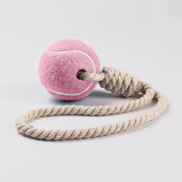 Dog Tennis Ball with Rope - Pink - Bailey and Coco (UK)