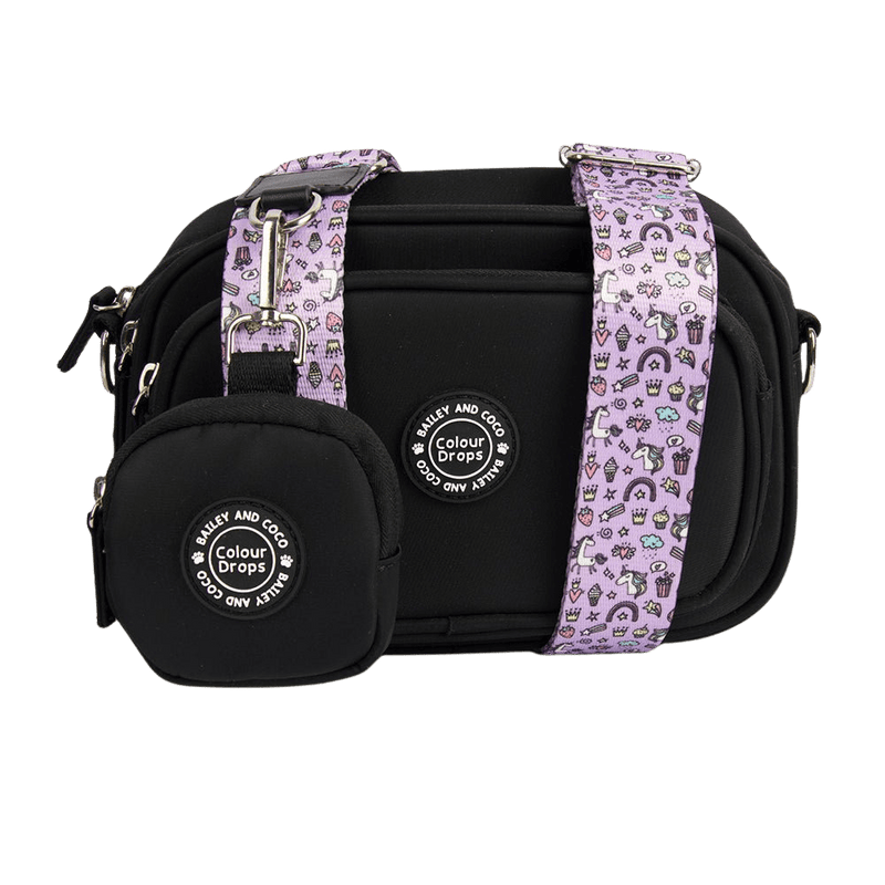 Dog Walking Bag - Black with Be Unique Unicorn Strap - Bailey and Coco (UK)