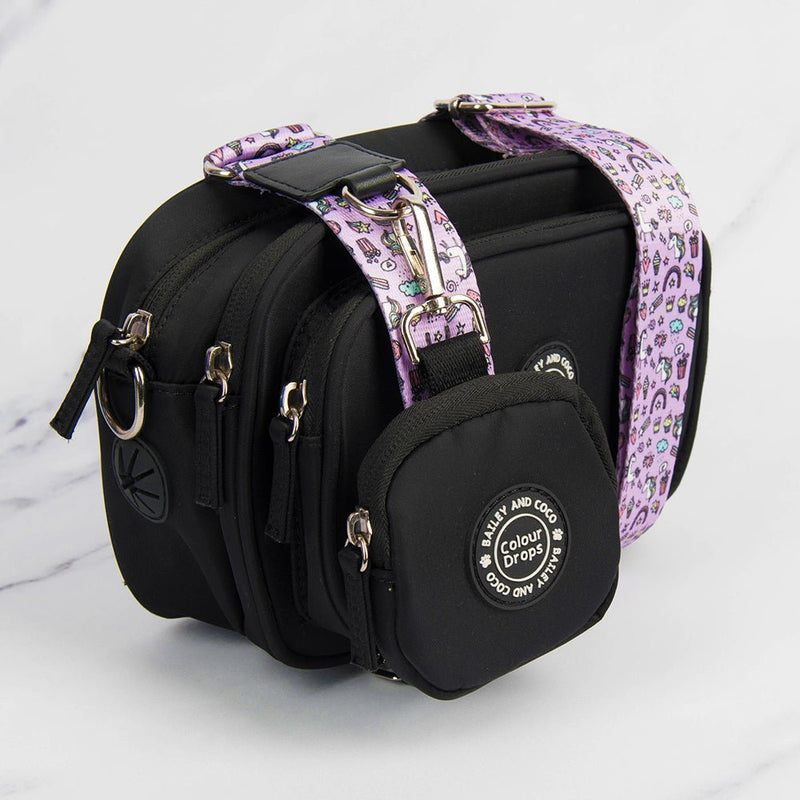 Dog Walking Bag - Black with Be Unique Unicorn Strap - Bailey and Coco (UK)