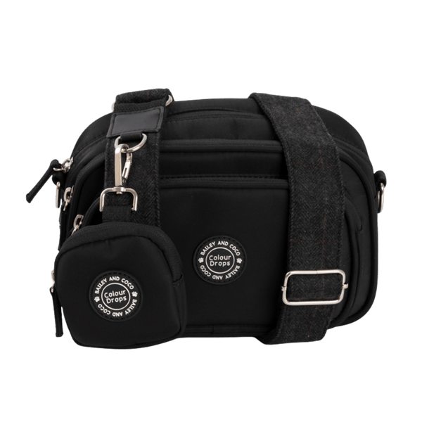 Dog Walking Bag - Black with Charcoal Tweed Strap - Bailey and Coco (UK)