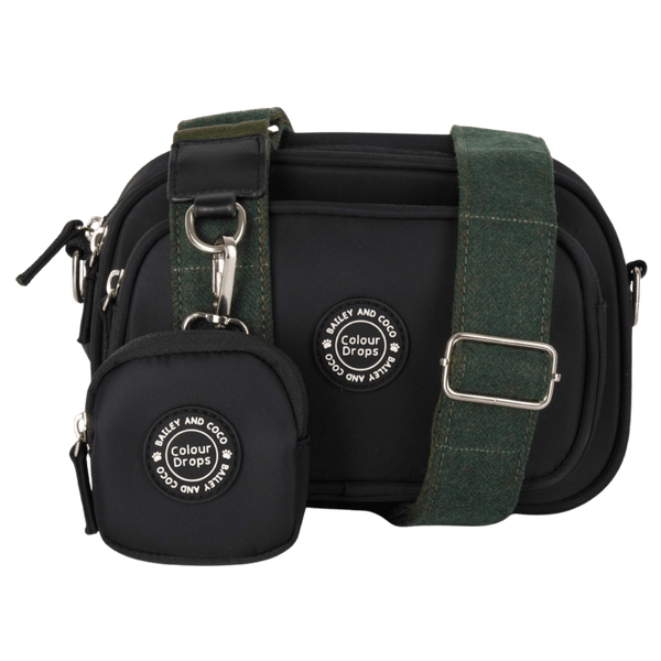 Dog Walking Bag - Black with Forest Tweed Strap - Bailey and Coco (UK)