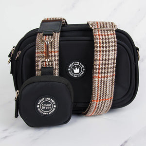 Dog Walking Bag - Black with Heritage Plaid Strap - Bailey and Coco (UK)