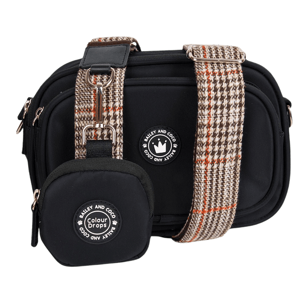 Dog Walking Bag - Black with Heritage Plaid Strap - Bailey and Coco (UK)