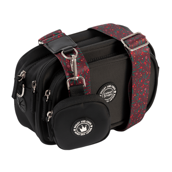 Dog Walking Bag - Black with Jingle Berry Strap - alternate view