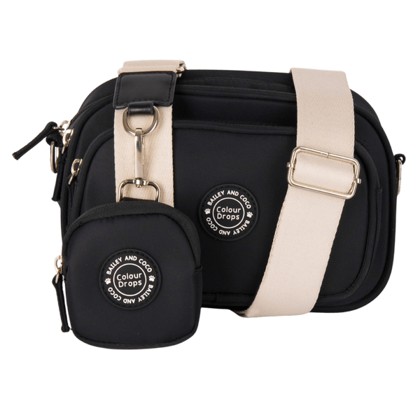 Dog Walking Bag - Black with Latte Strap - Bailey and Coco (UK)