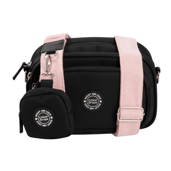 Dog Walking Bag - Black with Lavender Tweed Strap - Bailey and Coco (UK)