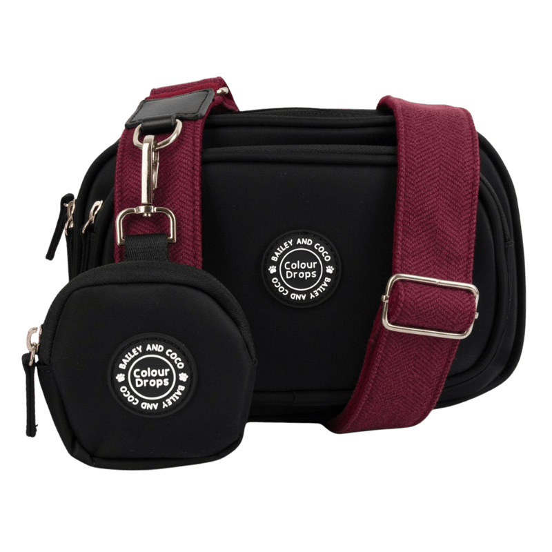 Dog Walking Bag - Black with Mulberry Tweed Strap - Bailey and Coco (UK)