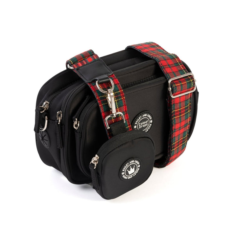 Dog Walking Bag - Black with Red Highland Tartan Strap - Bailey and Coco (UK)