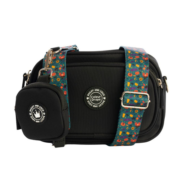 Dog Walking Bag - Black with Spellbound Autumn Strap - Bailey and Coco (UK)