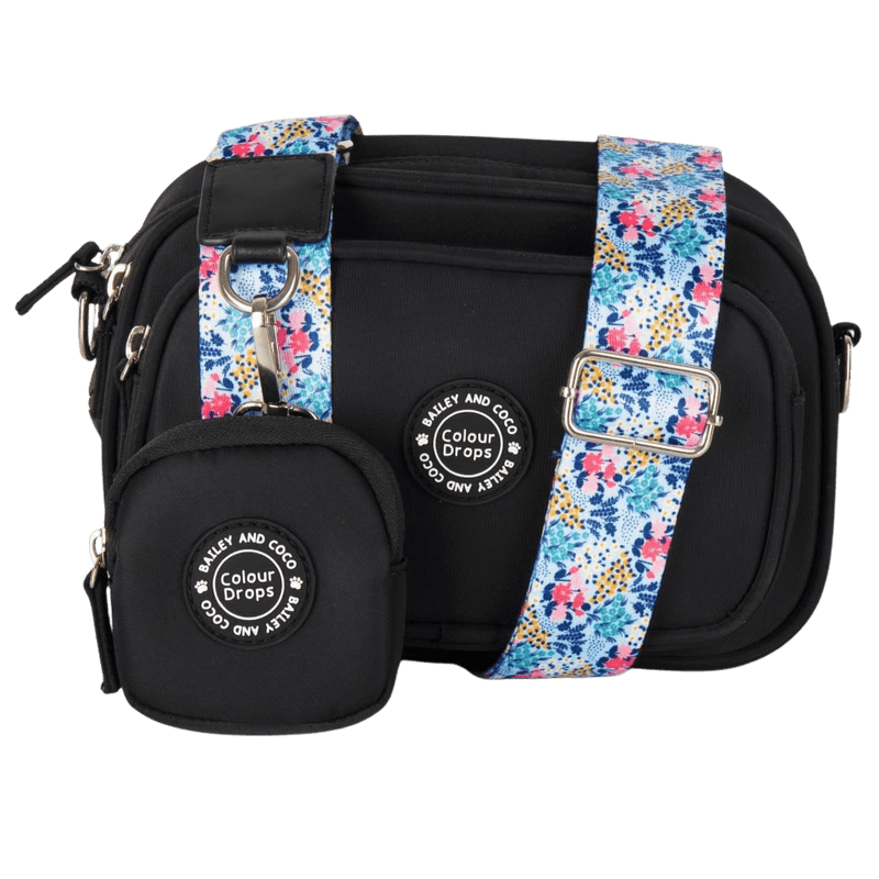 Dog Walking Bag - Black with Spring Dreams Strap - Bailey and Coco (UK)