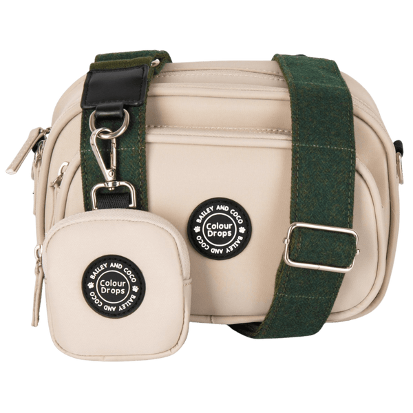 Dog Walking Bag - Latte with Forest Tweed Strap - Bailey and Coco (UK)