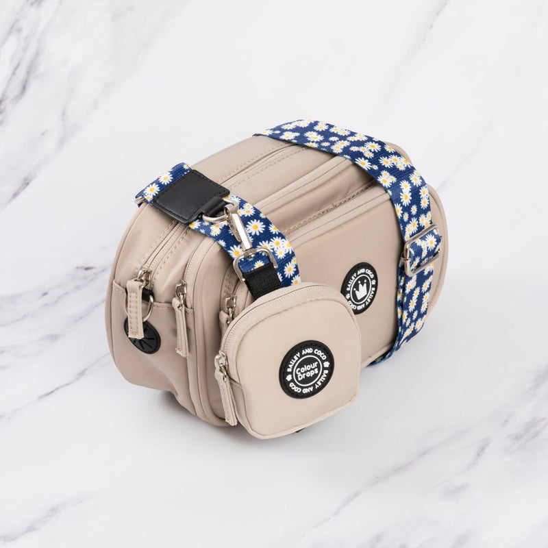 Dog Walking Bag - Latte with Loves me, Loves me not Daisy Strap - Bailey and Coco (UK)