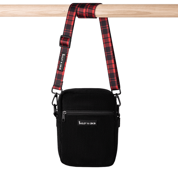 Dog Walking Bag With The Red Tartan One Strap - Black - Bailey and Coco (UK)