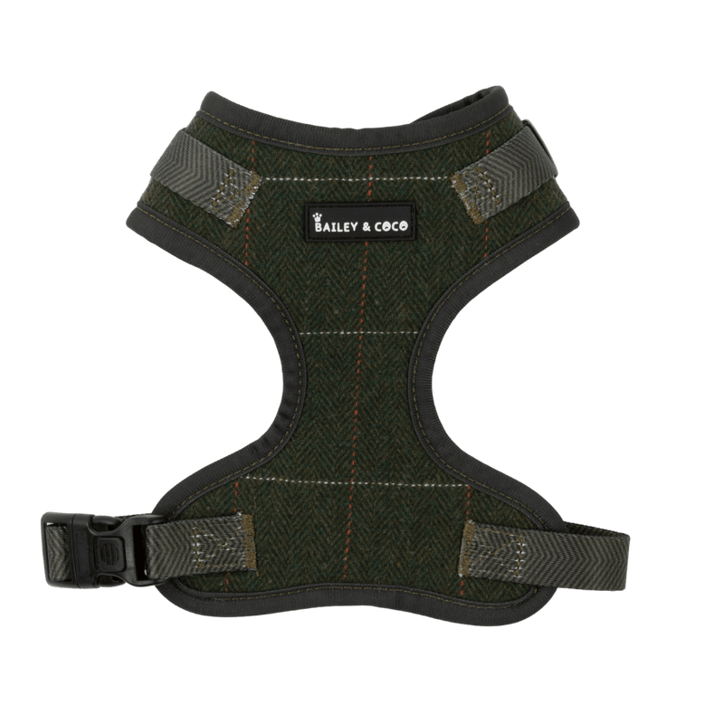 Forest Tweed Dog Harness - Adjustable Neck Dog Harness - Bailey and Coco (UK)