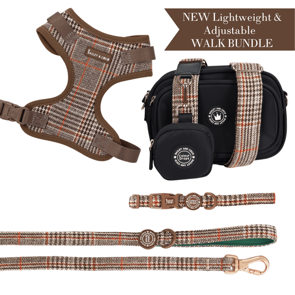 Heritage Plaid - Colour Drops - Lightweight & Adjustable Dog Harness, Lead, Collar & Dog Walking Bag Bundle - Bailey and Coco (UK)