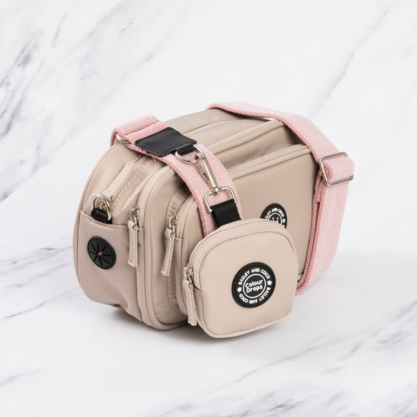 Lavender Tweed Adjustable Dog Harness, Lead, Collar & Latte Dog Walking Bag Bundle - alternate view