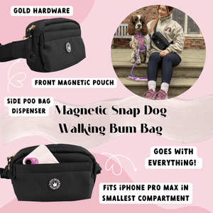 Magnetic Snap Dog Walking Bum Bag - Black - Bailey and Coco (UK)