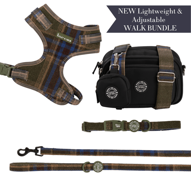 Mayfair Tweed - Colour Drops - Lightweight & Adjustable Dog Harness, Lead, Collar & Dog Walking Bag Bundle - Bailey and Coco (UK)