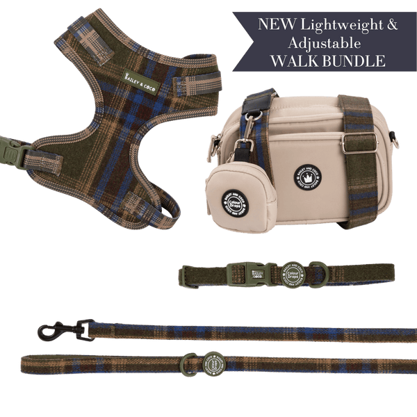 Mayfair Tweed - Colour Drops - Lightweight & Adjustable Dog Harness, Lead, Collar & Dog Walking Bag Bundle Latte - Bailey and Coco (UK)