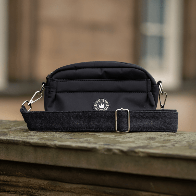 Mini Magnetic Snap Dog Walking Bag with Charcoal Tweed Strap - Bailey and Coco (UK)