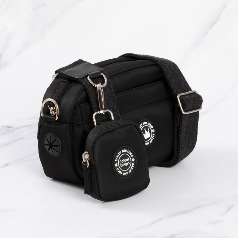 Mini Magnetic Snap Dog Walking Bag with Charcoal Tweed Strap - Bailey and Coco (UK)