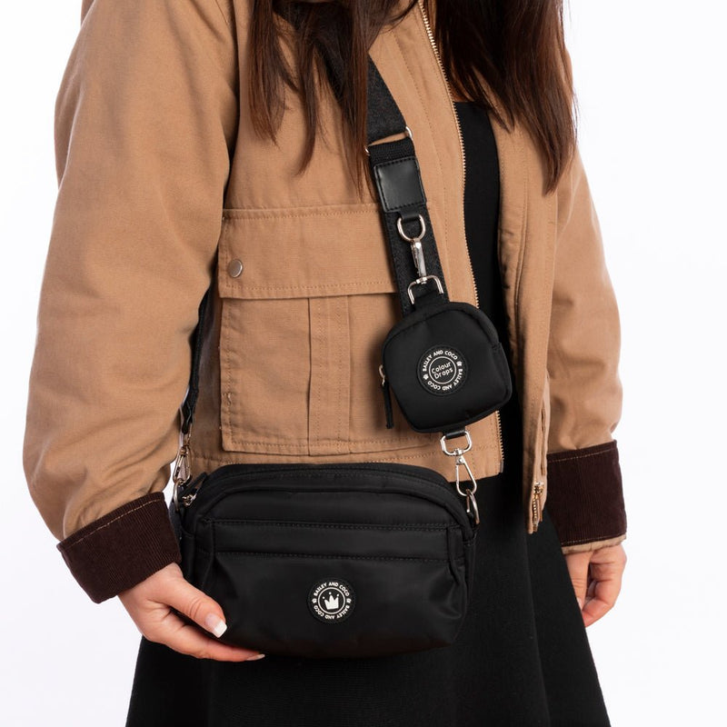 Mini Magnetic Snap Dog Walking Bag with Charcoal Tweed Strap - Bailey and Coco (UK)