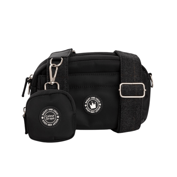 Mini Magnetic Snap Dog Walking Bag with Charcoal Tweed Strap - Bailey and Coco (UK)