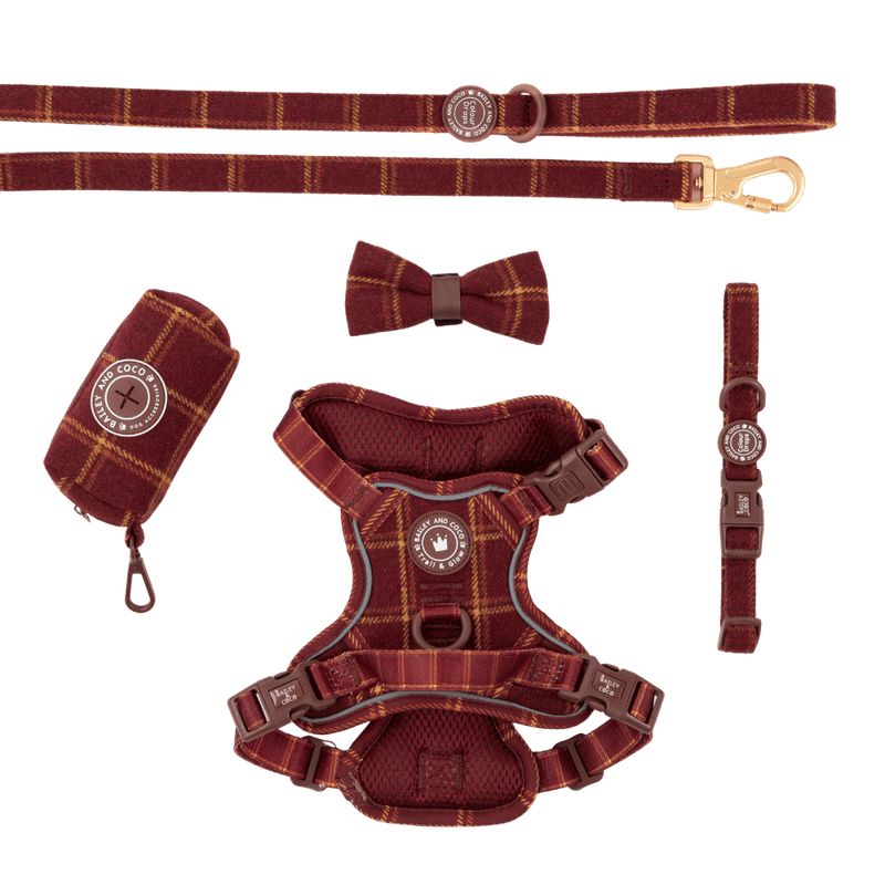 Trail & Glow - Dog Harness Bundle Set - Colour Drops - Mulberry Plaid - Bailey and Coco (UK)