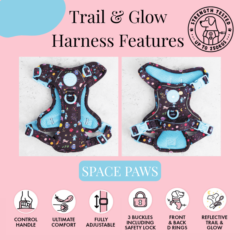 Trail & Glow® Dog Harness Bundle Set - COLOUR DROPS® - Space Paws - Bailey and Coco (UK)
