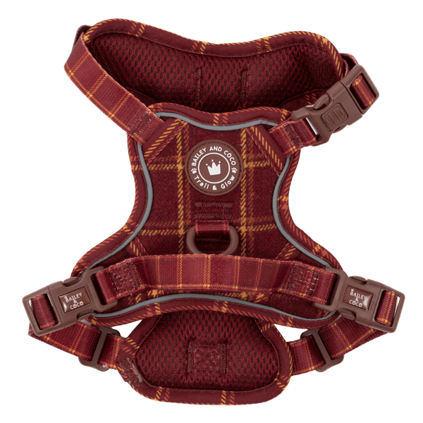 Trail & Glow Tweed Dog Harness - Colour Drops - Mulberry Plaid - Bailey and Coco (UK)