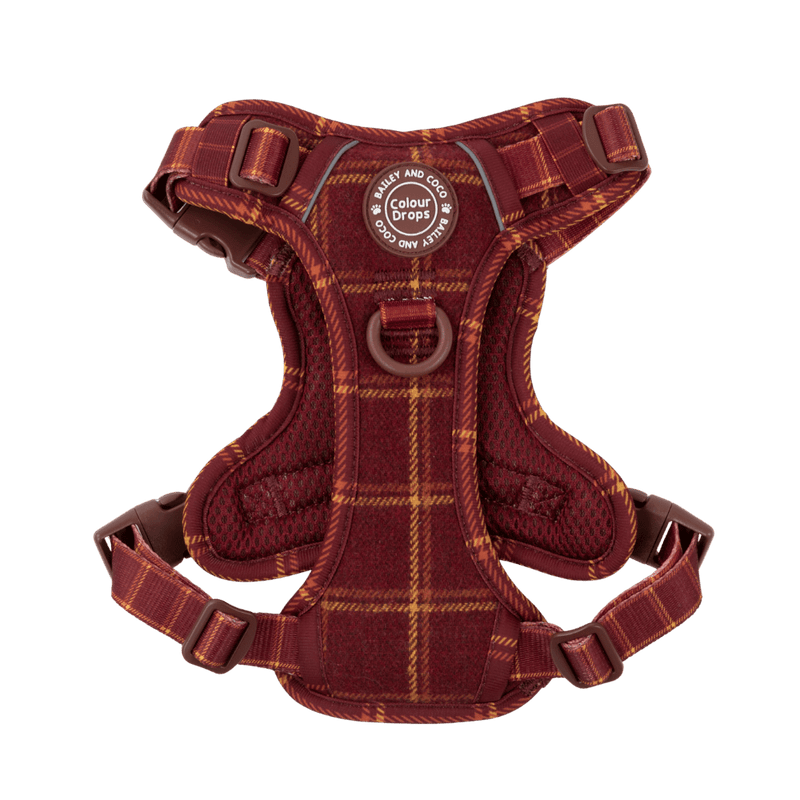 Trail & Glow Tweed Dog Harness - Colour Drops - Mulberry Plaid - Bailey and Coco (UK)