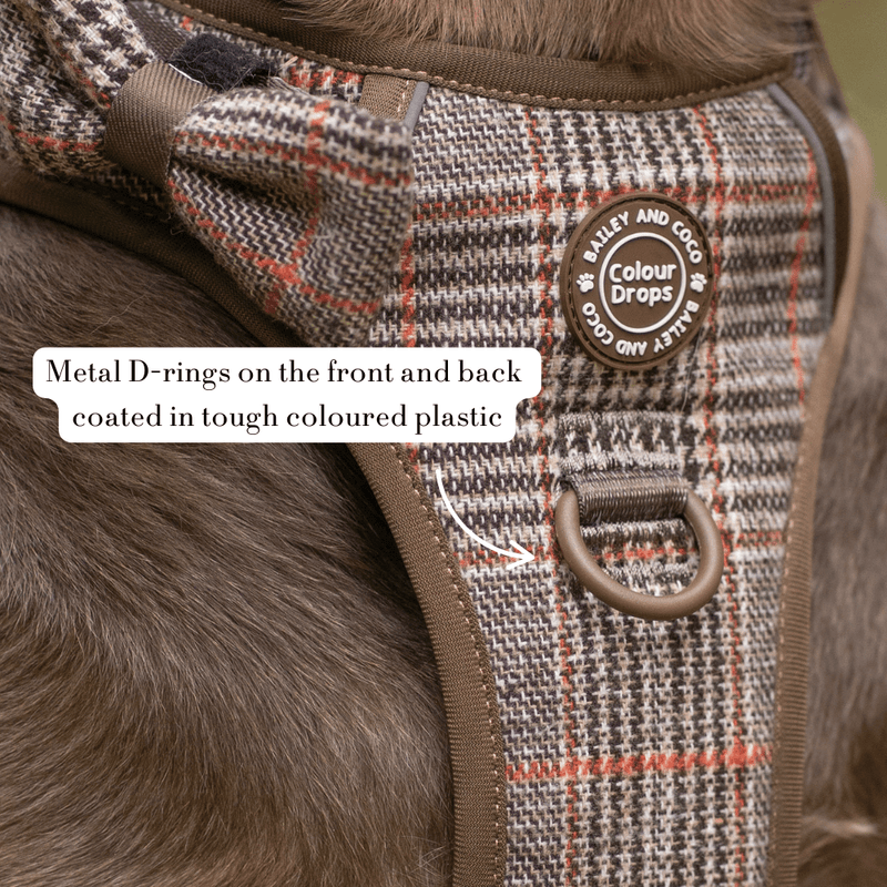Trail & Glow Tweed Dog Harness & Lead Set - Colour Drops - Heritage Plaid - Bailey and Coco (UK)