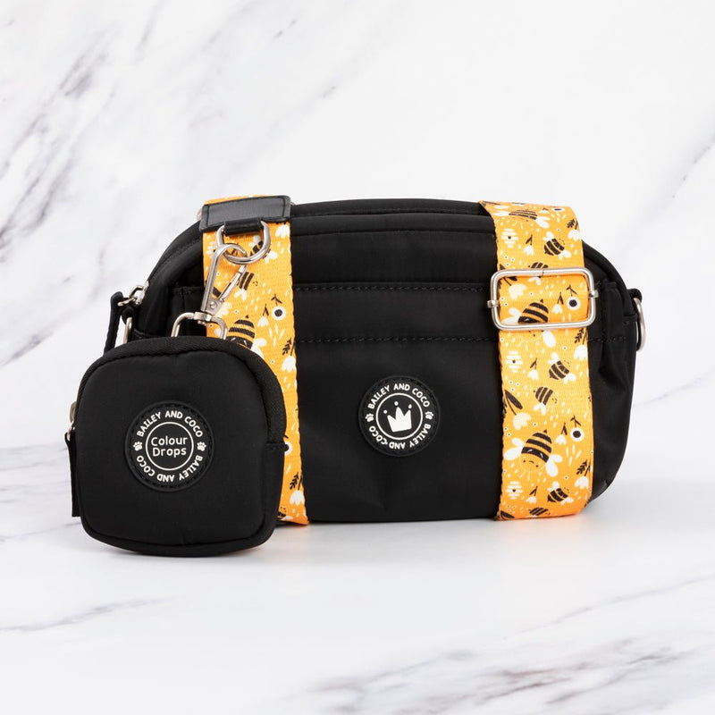 Wanna - Bee Colour Drops - Adjustable Dog Harness, Lead, Collar & Mini Black Dog Walking Bag Bundle - Bailey and Coco (UK)