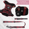 Red Tartan Adjustable Dog Harness, Lead, Collar & Dog Walking Bag Bundle