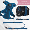 Sapphire Tweed Adjustable Dog Harness, Lead, Collar & Dog Walking Bag Bundle