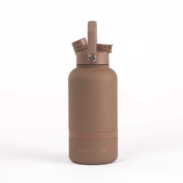 2 - in - 1 Dog Walking Water Bottle with Straw & Treat Bowl - 1L - Cocoa Latte - Bailey and Coco (UK)