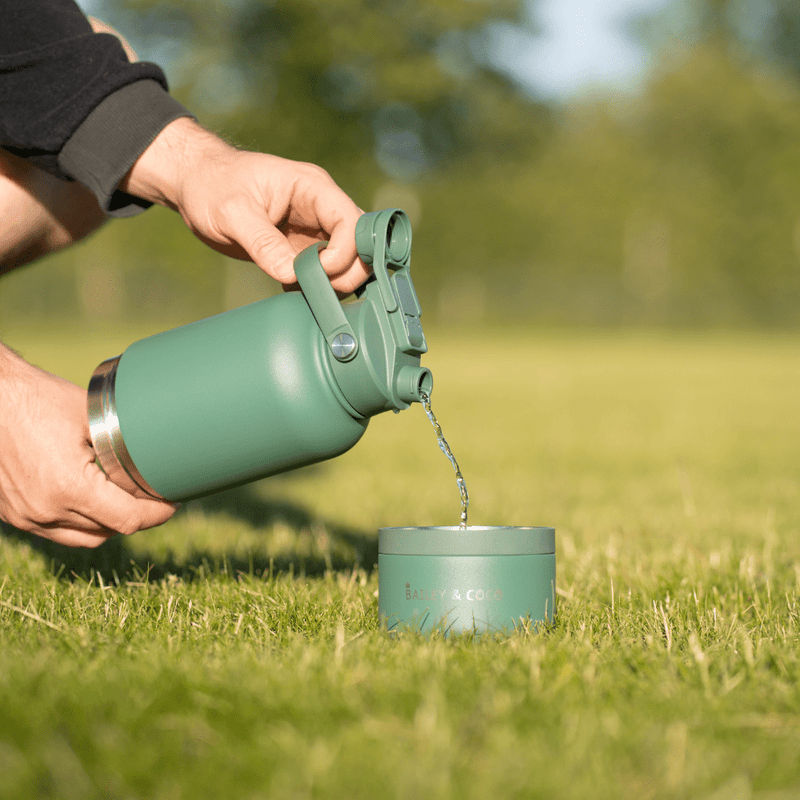 2-in-1 Dog Walking Water Bottle with Straw & Treat Bowl - 1L - Forest Walk - Bailey and Coco (UK)