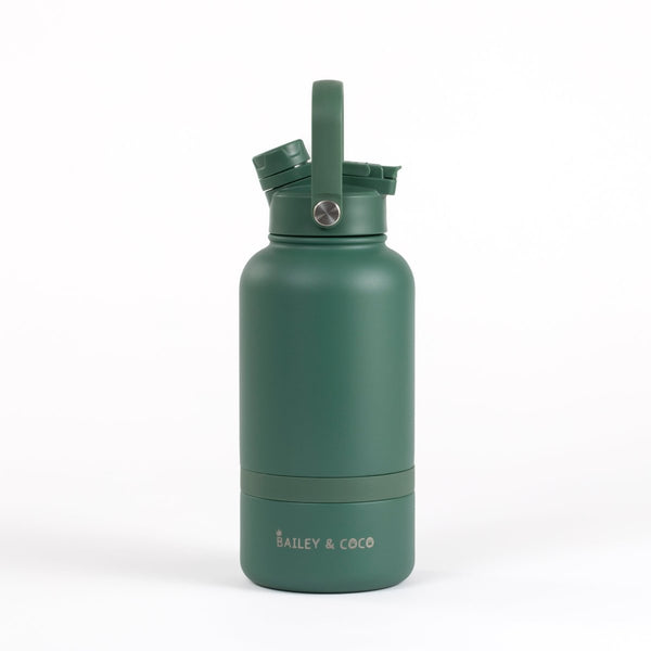 2 - in - 1 Dog Walking Water Bottle with Straw & Treat Bowl - 1L - Forest Walk - Bailey and Coco (UK)