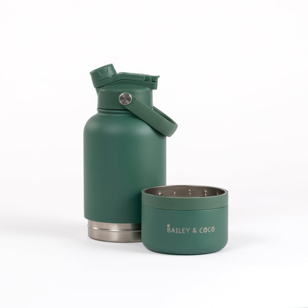 2 - in - 1 Dog Walking Water Bottle with Straw & Treat Bowl - 1L - Forest Walk - Bailey and Coco (UK)