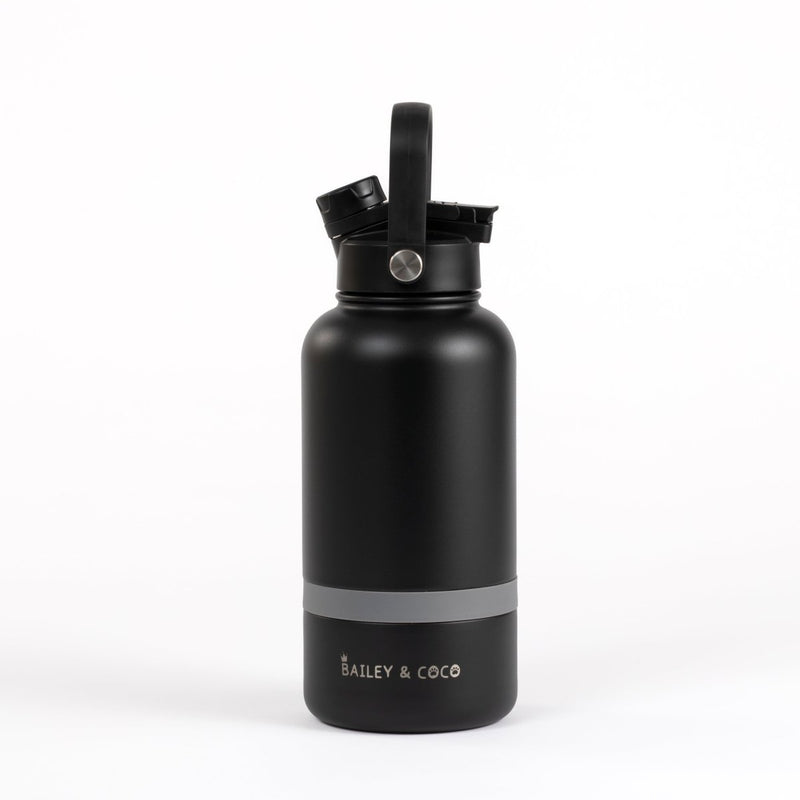 2 - in - 1 Dog Walking Water Bottle with Straw & Treat Bowl - 1L - Jet Black - Bailey and Coco (UK)