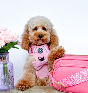 Crossbody Dog Walking Bag - Vegan Leather - Hot Pink.