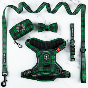 Trail & Glow® Dog Harness Bundle Set - Tartan Green.