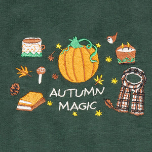 Embroidered Autumn Magic Organic Hoodie - Forest Green.