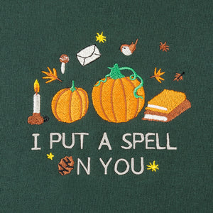 Embroidered I Put A Spell On You Organic Hoodie - Forest Green.