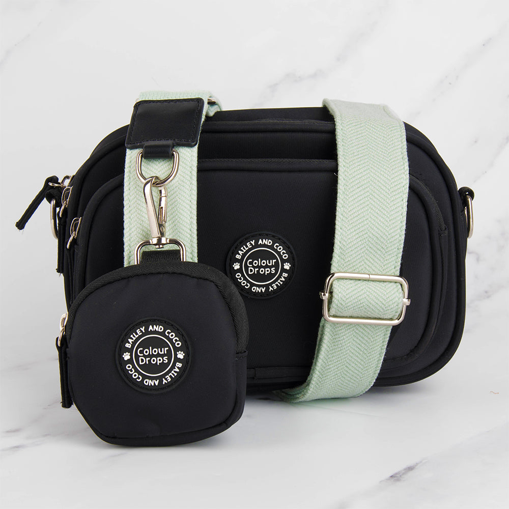 Dog Walking Bag - Black with Sage Tweed Strap